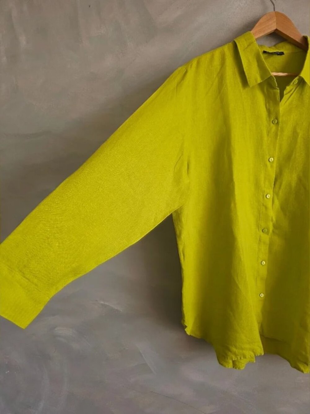 Eileen Fisher Organic Handkerchief Linen Classic Collar Shirt Citron XL Button - Picture 4 of 5